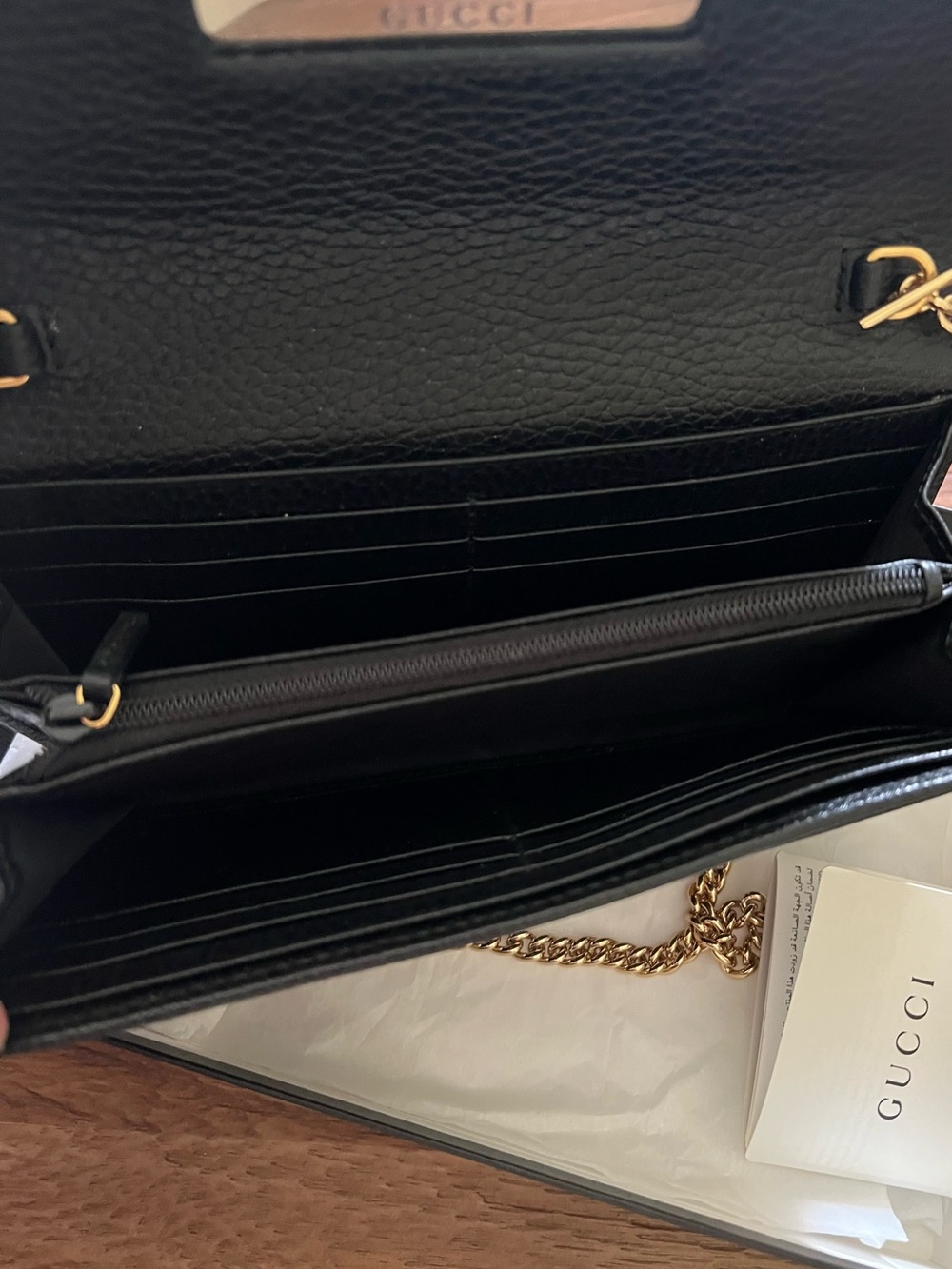 GUCCI Authentic Calfskin leather black and gold wallet on a chain clutch w/ box - Picture 5 of 7